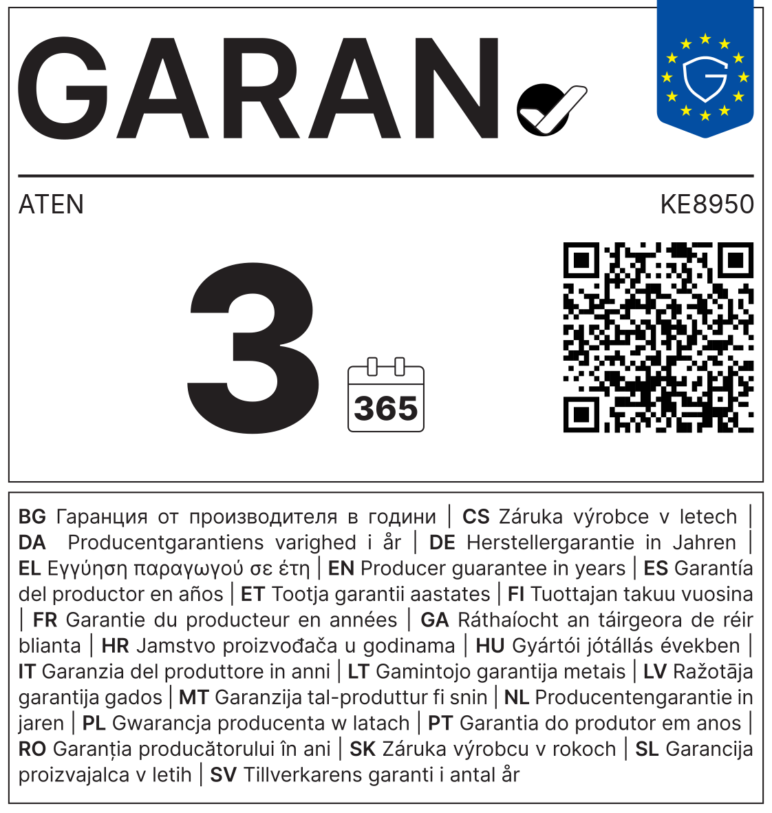 GARAN-Label: Herstellergarantie ATEN KE8950
