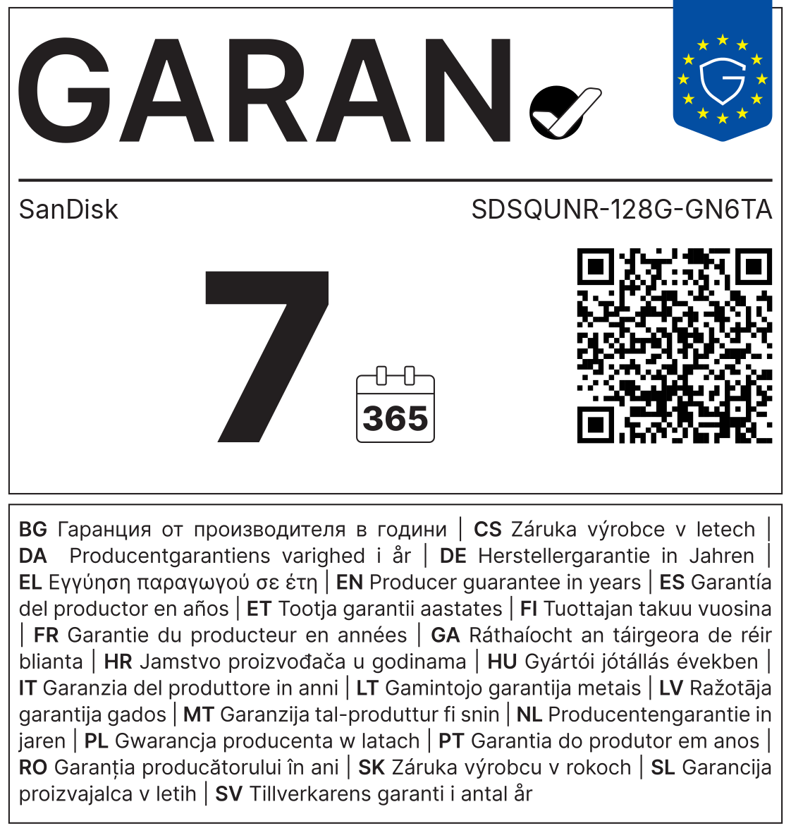 GARAN-Label: Herstellergarantie SanDisk SDSQUNR-128G-GN6TA