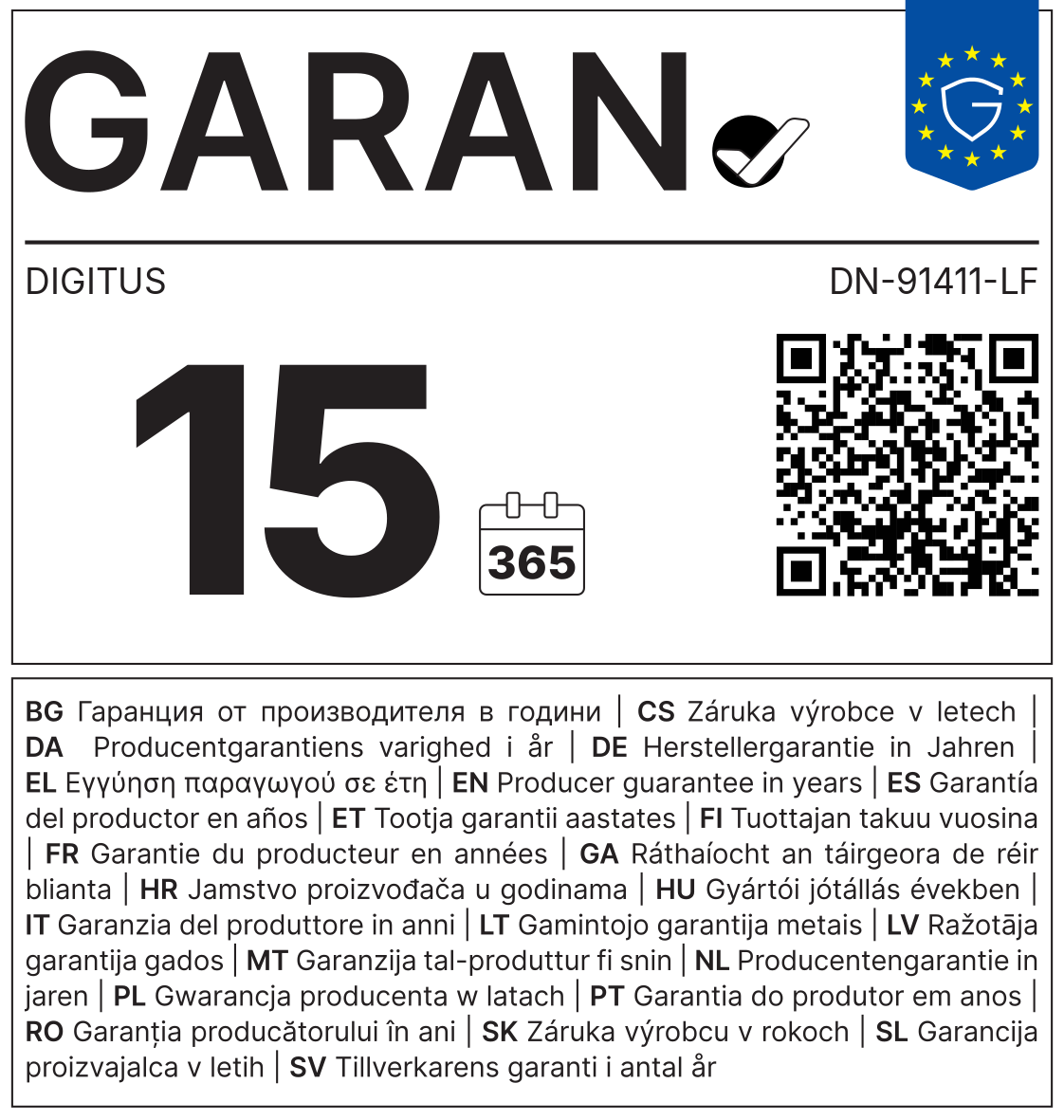 GARAN-Label: Herstellergarantie DIGITUS DN-91411-LF