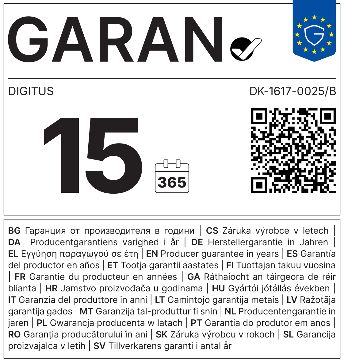 GARAN-Label: Herstellergarantie DIGITUS DK-1617-0025/B