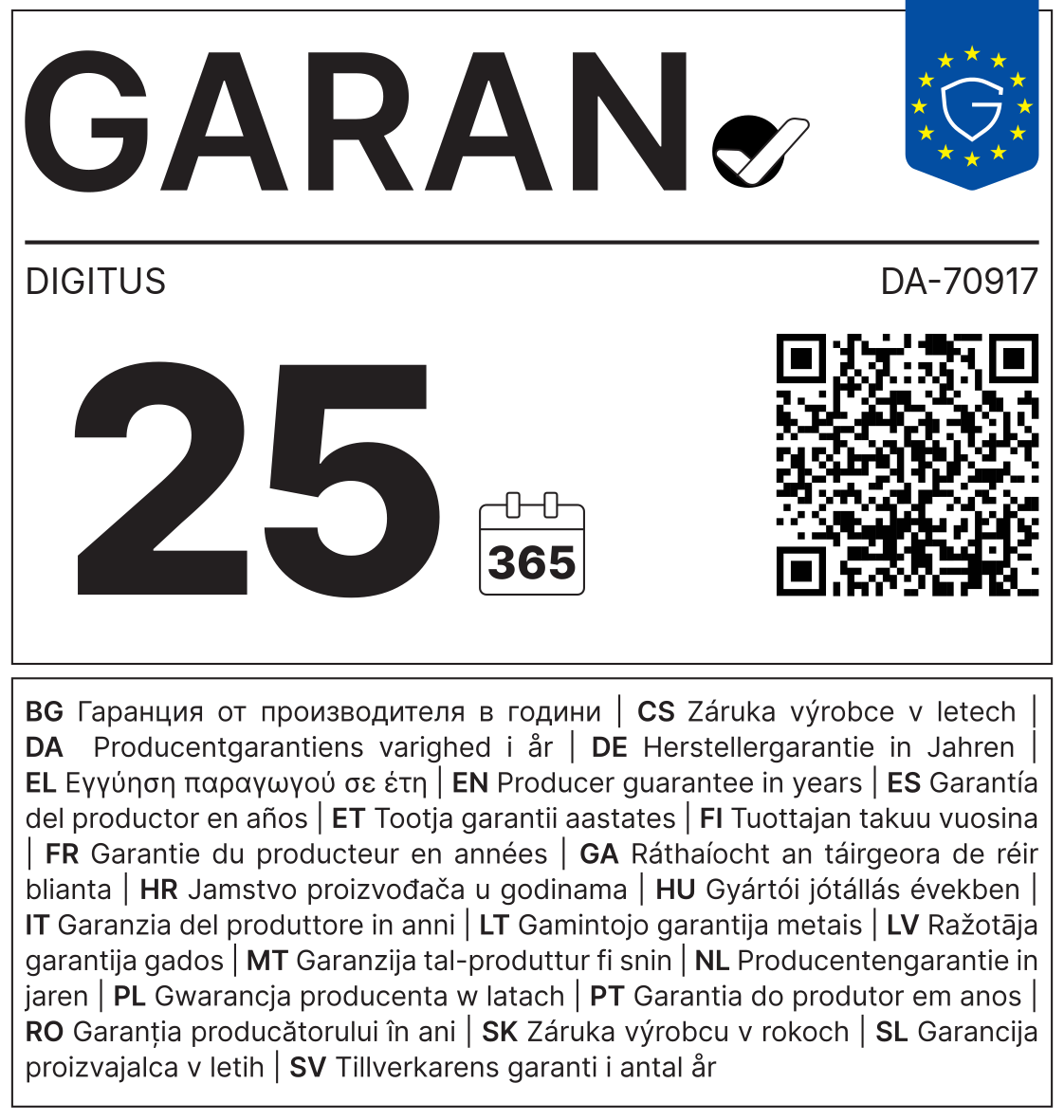 GARAN-Label: Herstellergarantie DIGITUS DA-70917