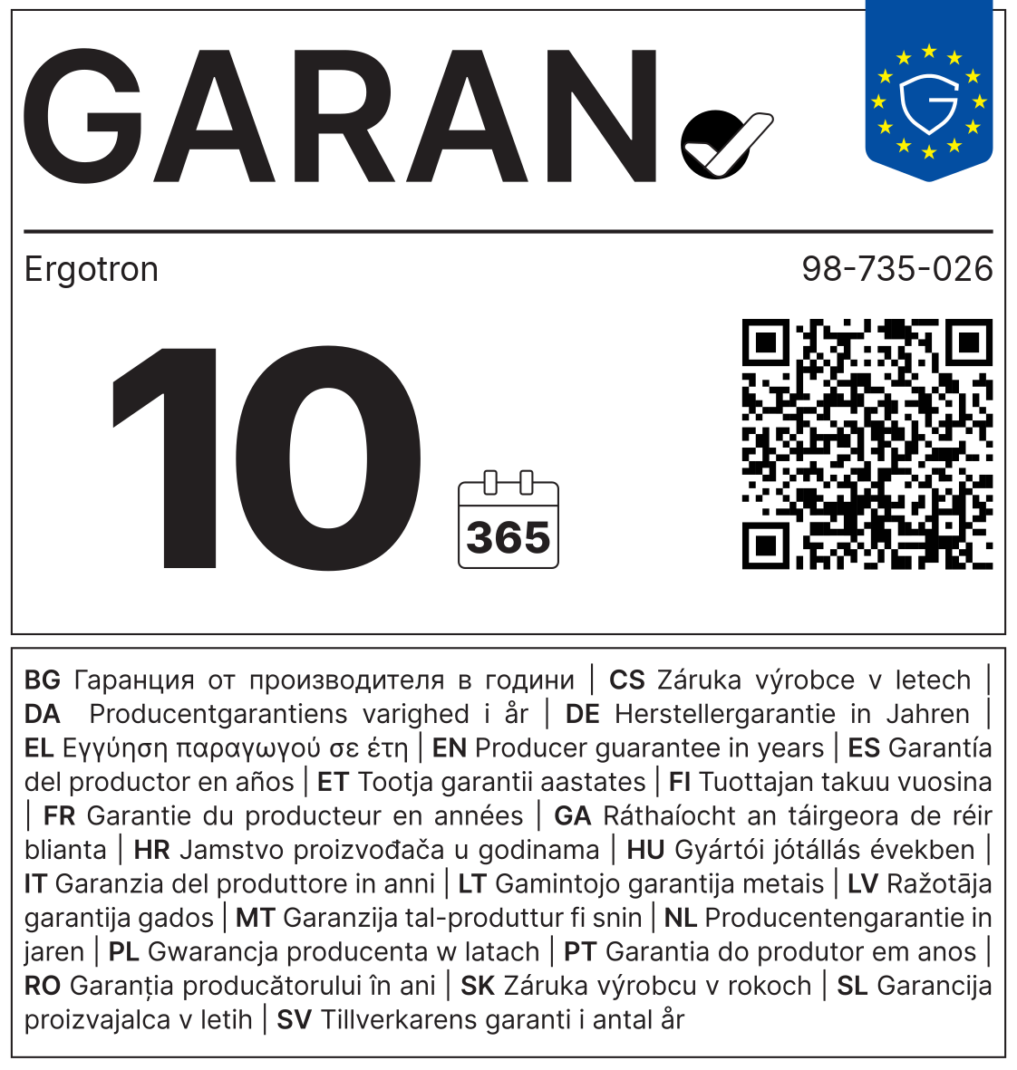 GARAN-Label: Herstellergarantie Ergotron 98-735-026