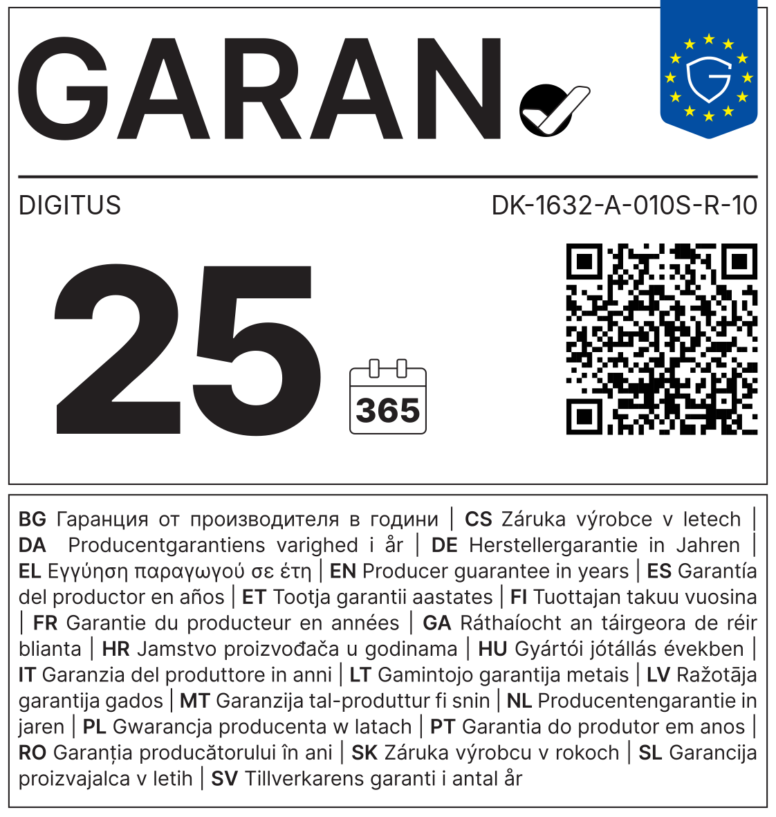 GARAN-Label: Herstellergarantie DIGITUS DK-1632-A-010S-R-10