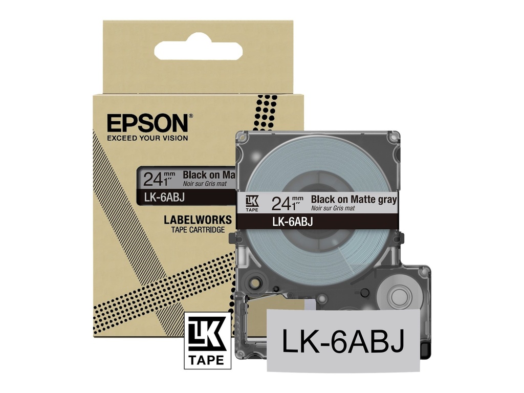 Epson LabelWorks LK-6ABJ - Matt - schwarz auf mattem Grau - Rolle (2,4 cm x 8 m)