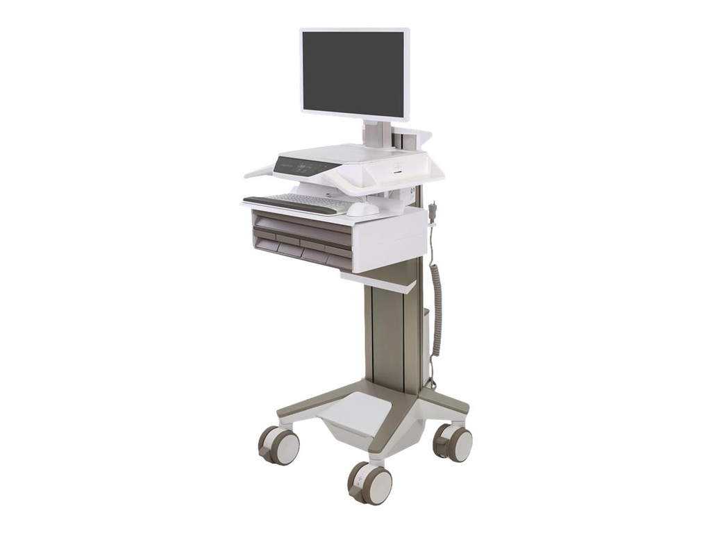 Ergotron CareFit Pro - Wagen - Electric Lift - für LCD-Display / PC-Ausrüstung - verriegelbar - medizinisch - weiß, Warm Gray - Bildschirmgröße: bis zu 68,6 cm (bis zu 27 Zoll)