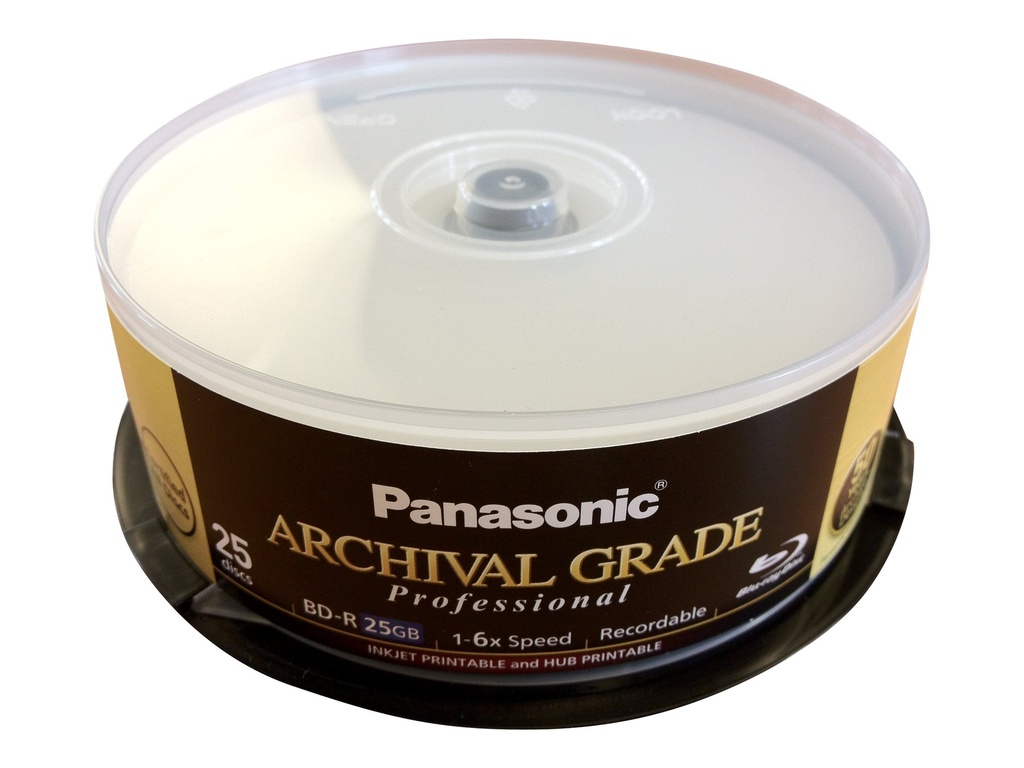 Epson Panasonic ARCHIVAL GRADE Professional - 25 x BD-R - 25 GB 6x - mit Tintenstrahldrucker bedruckbare Oberfläche, Bedruckbarer Innenring - Spindel (Packung mit 4)
