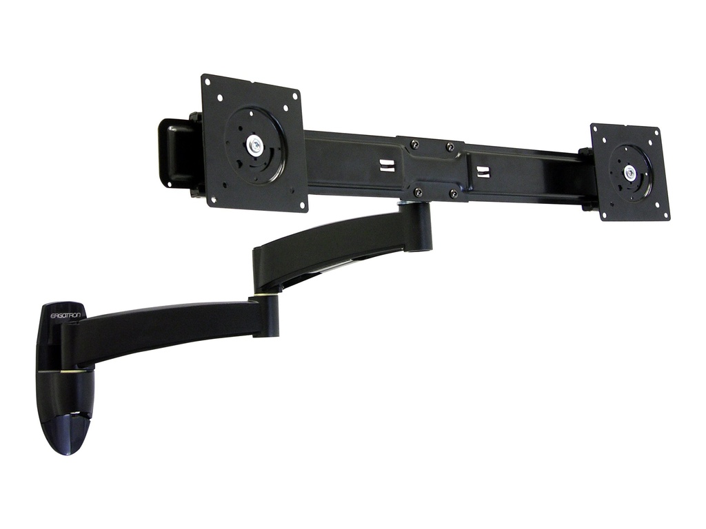Ergotron 200 Series - Befestigungskit (Wandbefestigung, Doppelgelenkarm, Querstange, 2 Aufsätze, 2 VESA-Adapter) - einstellbarer Arm - für 2 LCD-Displays - Stahl - Schwarz - Bildschirmgröße: bis zu 55,9 cm (bis zu 22 Zoll)