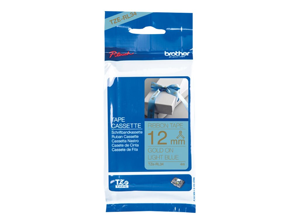 Brother TZe-RL34 - Seidig - Gold auf hellblau - Rolle (1,2 cm x 4 m)