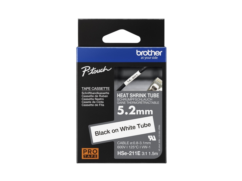 Brother HSe-211E - Schwarz auf Weiß - Rolle (0,52 cm x 1,5 m)