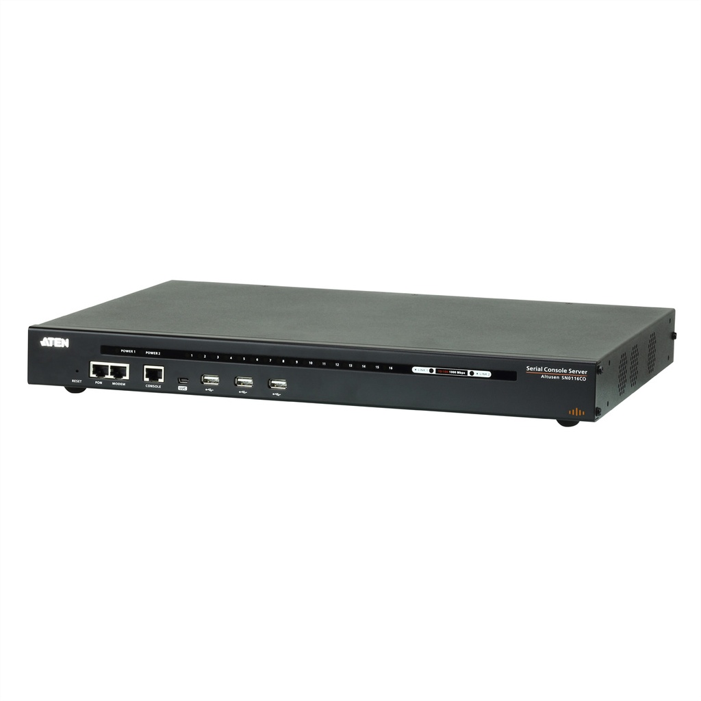 ATEN 16-Port Serieller Konsolen Server mit Dual-Strom/LAN - RJ-45/Mini-USB - 329,8 x 437,2 x 44 mm - 5,29 kg - AC - 100 - 240 V - 50 / 60 Hz