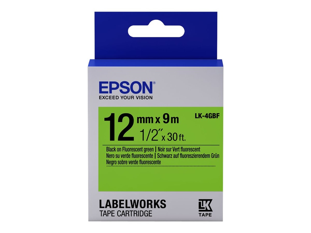 Epson LabelWorks LK-4GBF - Schwarz auf Grün - Rolle (1,2 cm x 9 m)