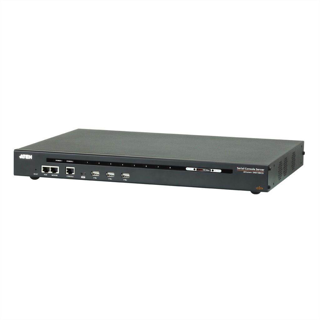 ATEN 8-Port Serieller Konsolen Server mit Dual-Strom/LAN - RJ-45/Mini-USB - 329,8 x 437,2 x 44 mm - 5,26 kg - AC - 100 - 240 V - 50 / 60 Hz