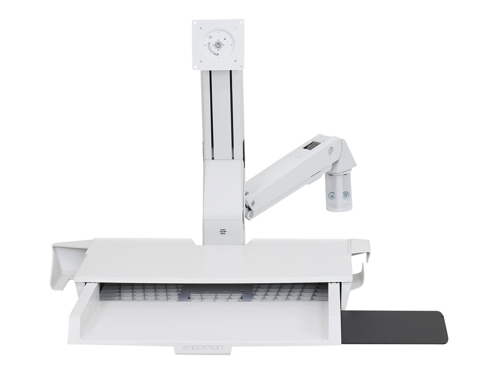 Ergotron Befestigungskit (Maushalterung, Handgelenkkissen, Barcode-Scanner-Halter, VESA-Adapter, Wandmontagehalterung, Tastatur-Tablett, flache horizontale Basisoberfläche, einstellbarer Monitorarm, Schienenmontage Halterungsset, Mausablage zum Herausziehen) - für LCD-Display / PC-Ausrüstung - Sitz-Steh-Kombiarm mit Arbeitsfläche - Aluminium, hochwertiger Kunststoff - weiß - Bildschirmgröße: bis zu 61 cm (bis zu 24 Zoll)