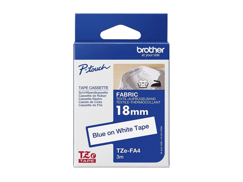 Brother TZe-FA4 - Gewebe - blau auf weiß - Rolle (1,8 cm x 3 m)