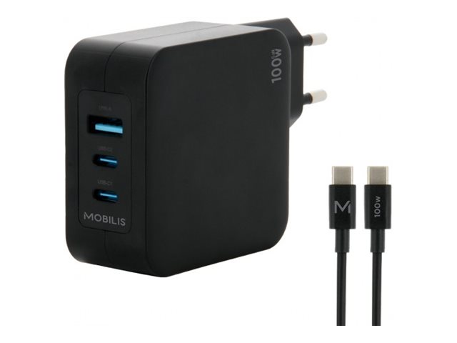 [001365] Mobilis Netzteil - schnell, GaN - 100 Watt - QC, PD/PPS - 3 Ausgabeanschlussstellen (USB, 2 x USB-C)
