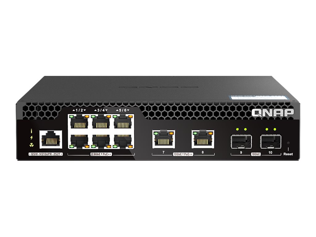 QNAP Switch - halbe Breite - managed - 10 x 2.5GBase-T + 2 x 10 Gigabit SFP+ + 6 x 2.5GBase-T + 2 x 10 Gigabit Ethernet - PoE++ (310 W)