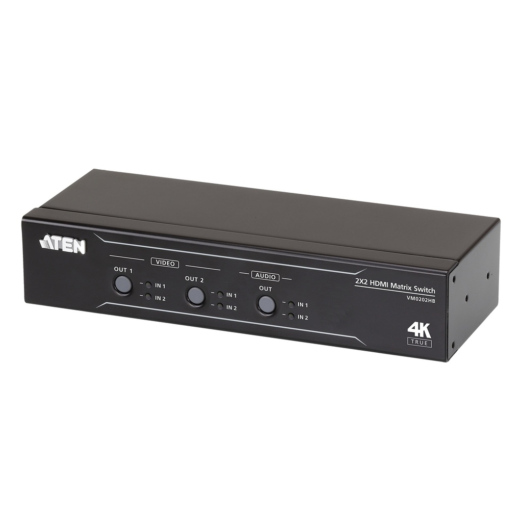 ATEN 2 x 2 True 4K HDMI Matrix Switch mit Audio De-Embedder - AV-Matrix-Umschalter - 18 Gbit/s - 600 MHz - 4096 x 2160 Pixel - 4096 x 2160 - 3840 x 2160 - Schwarz