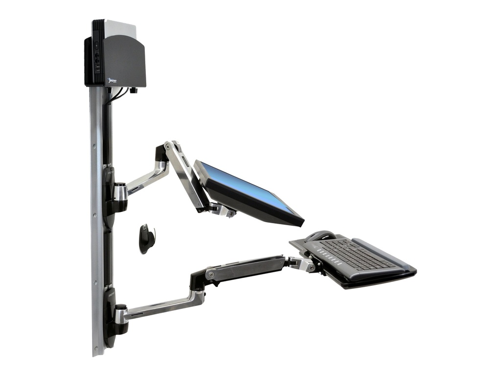Ergotron LX - Befestigungskit (CPU-Halter, Maushalterung, 2 Schienenabdeckungen, Tastaturarm, 2 Kabelkanäle, Handgelenkkissen, Wandschiene 10", Wandschiene 34", Display-Befestigung, Mauspad) - für LCD-Display / PC-Ausrüstung - kleiner CPU-Halter - Schwarz, Polished Aluminum - Bildschirmgröße: bis zu 81,3 cm (bis zu 32 Zoll)