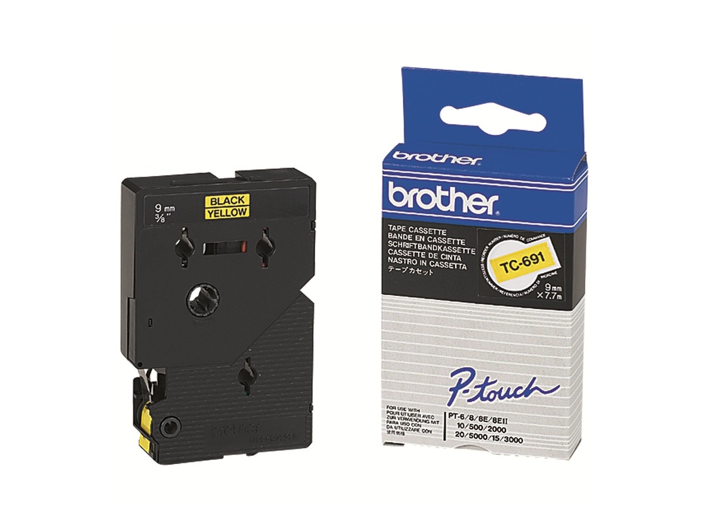 Brother Schwarz, Gelb - Rolle (0,9 cm x 8 m)