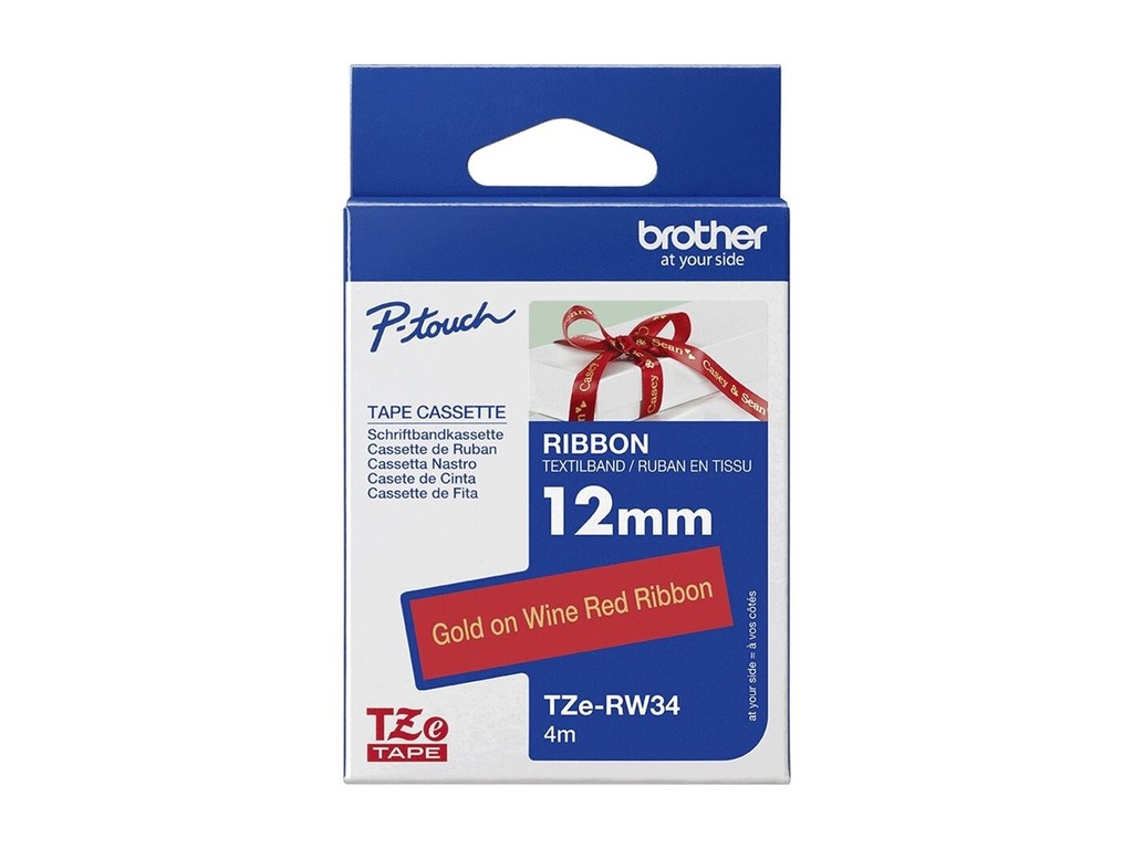 Brother TZe-RW34 - Gold auf Weinrot - Rolle (1,2 cm x 4 m)