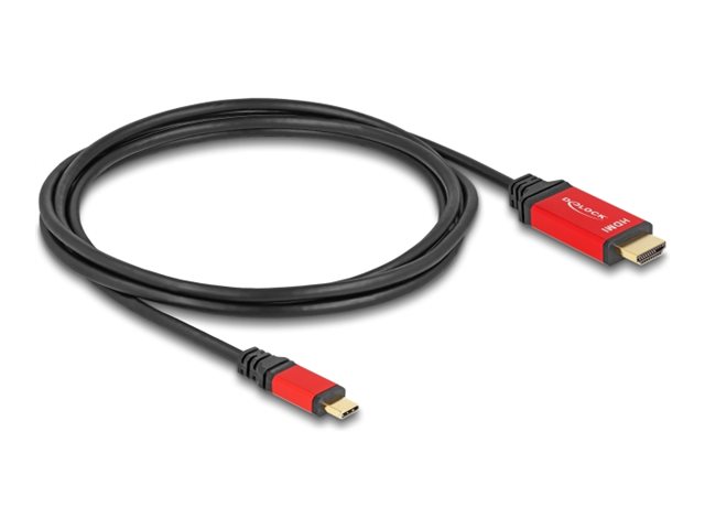 Delock Adapterkabel - 24 pin USB-C männlich zu HDMI männlich - 2 m - Schwarz / Rot - unterstützt 8K 60 Hz (7680 x 4320)