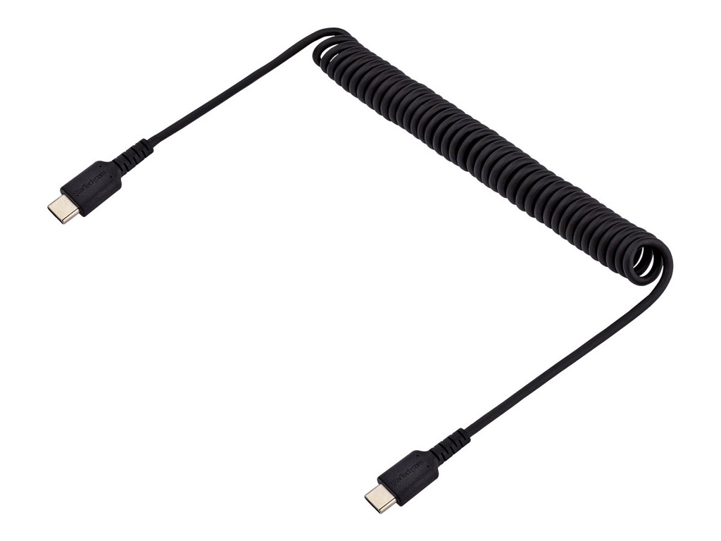 StarTech.com StarTech 1m USB C auf USB C Kabel, hochbelastbares Spiralkabel zum Laden und Synchronisieren, USB C 2.0 Kabel, robuste Aramidfaser, Schnellladekabel mit EMI Schutz, schwarz (R2CCC-1M-USB-CABLE)