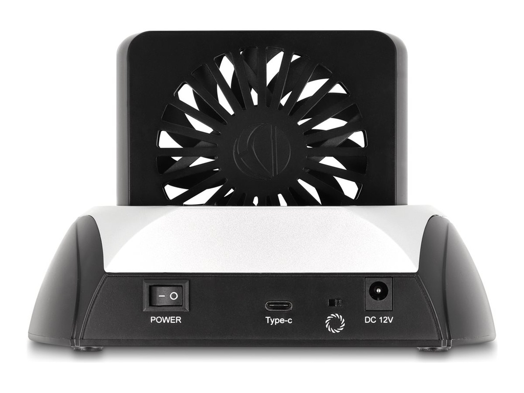 [64280] Delock HDD / SSD Dockingstation - 10 Gbps, mit Lüfter mit 8 cm Kühllüfter Schächte: 1 - 2,5" / 3,5" gemeinsam genutzt, M.2 (6,4 cm/8,9 cm gemeinsam genutzt)