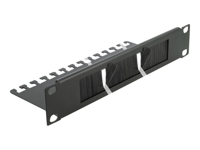 Delock Cable Management Brush Strip with Cable Support Plate - Kabelführungspanel mit Bürste - Schwarz - 1U - 25.4 cm (10")