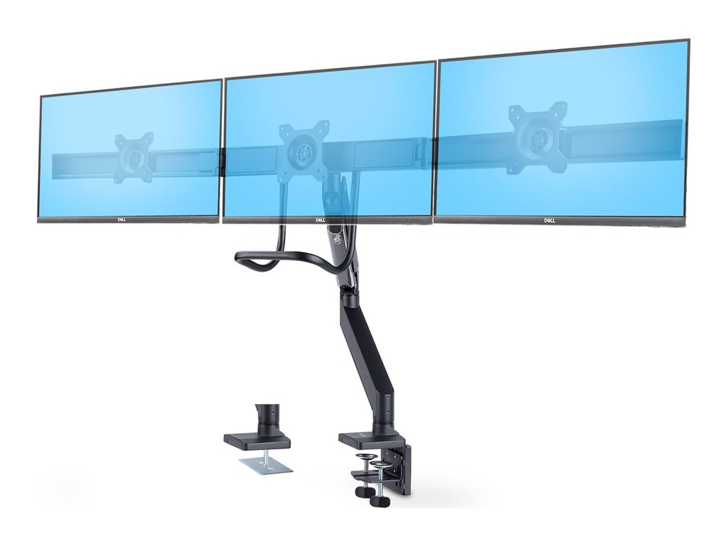StarTech.com Monitortischhalterung für 3 Monitore 27", VESA 75x75/100x100 - Befestigungskit - einstellbarer Arm - für 3 LCD-Anzeigen - Dreifach-Monitorhalterung - Kunststoff, Aluminium, Stahl - Schwarz - Bildschirmgröße: 43.2-68.6 cm (17"-27")