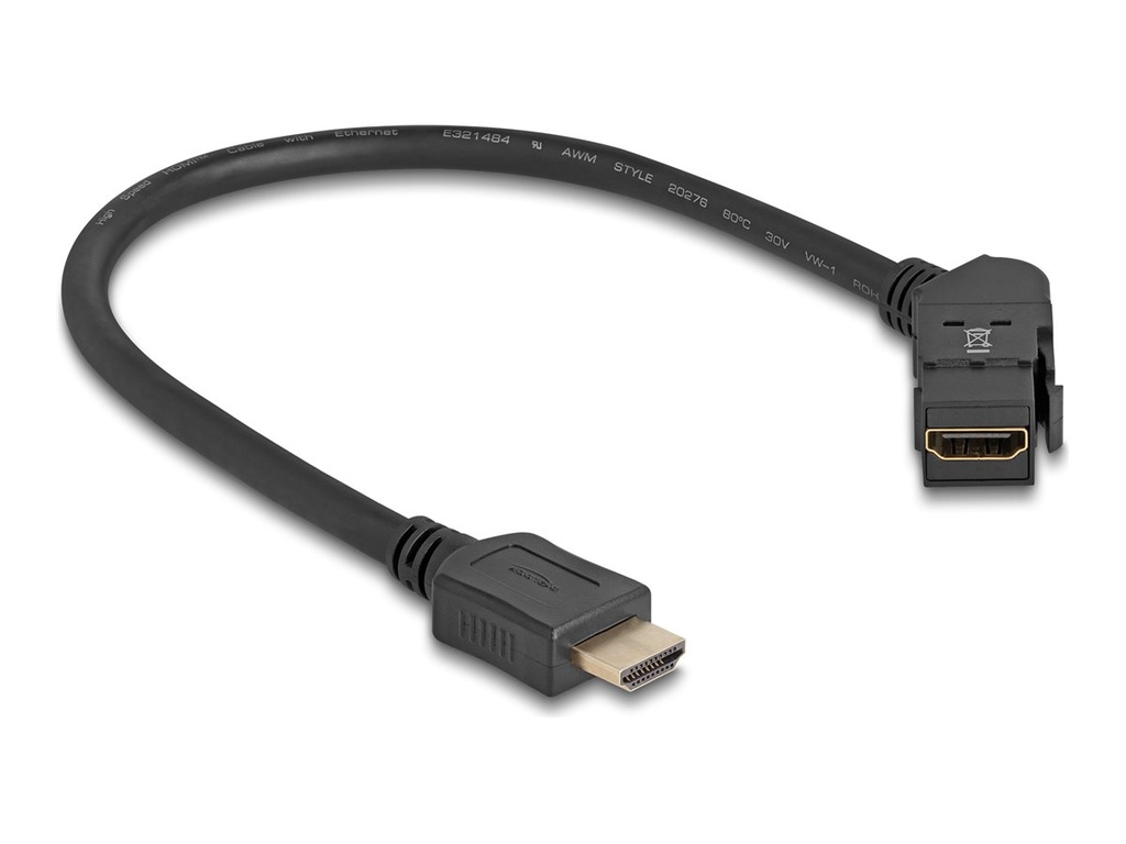 Delock HDMI-Verlängerungskabel - HDMI weiblich gewinkelt, panelmontierbar zu HDMI männlich - 30 cm - Schwarz - Keystone-Buchse, 8K60Hz (7680 x 4320)