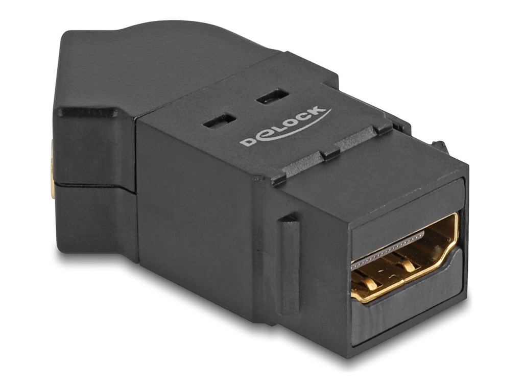 Delock HDMI Verlängerungsadapter - HDMI weiblich Paneel montierbar zu HDMI weiblich gewinkelt - Schwarz - Keystone-Buchse, unterstützt 8K 60 Hz (7680 x 4320)