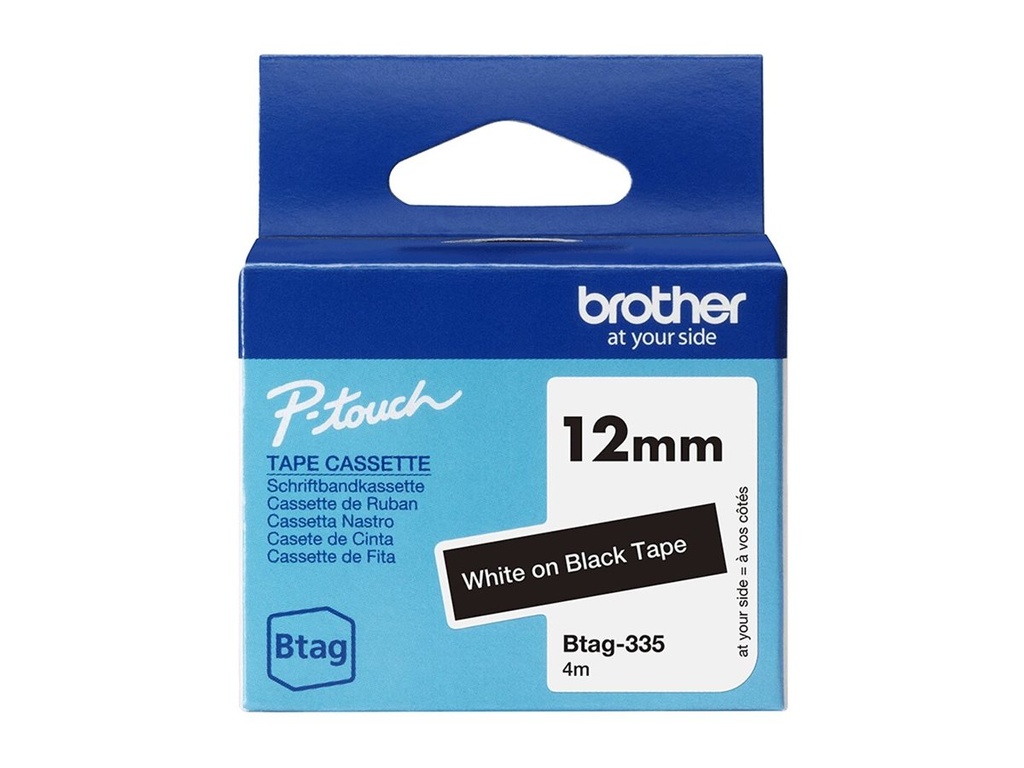Brother BTAG-335 - Weiß auf Schwarz - Rolle (1,2 cm x 4 m)