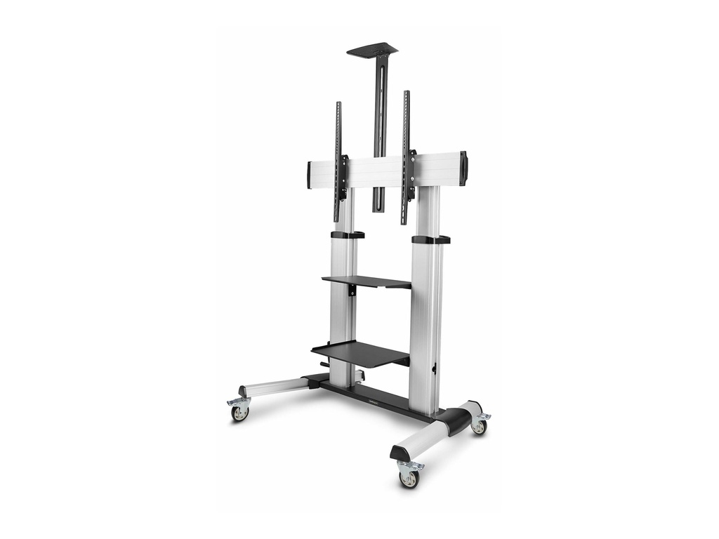 StarTech.com Rolling TV Cart/Stand On Wheels, Up to 100inch/220lb Screens - Wagen - für Flachbildschirm - Kunststoff, Aluminium, Stahl - Schwarz, Silber - Bildschirmgröße: 152.4-254 cm (60"-100")