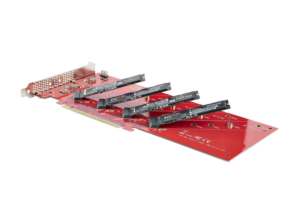 StarTech.com Quad M.2 PCIe Adapter Card, x16 Quad NVMe or AHCI M.2 SSD to PCI Express 4.0, Up to 7.8GBps/Drive, For 2242/2260/2280/22110mm PCIe M-Key M2 SSDs, Bifurcation Required - PC/Linux Compatible (QUAD-M2-PCIE-CARD-B)