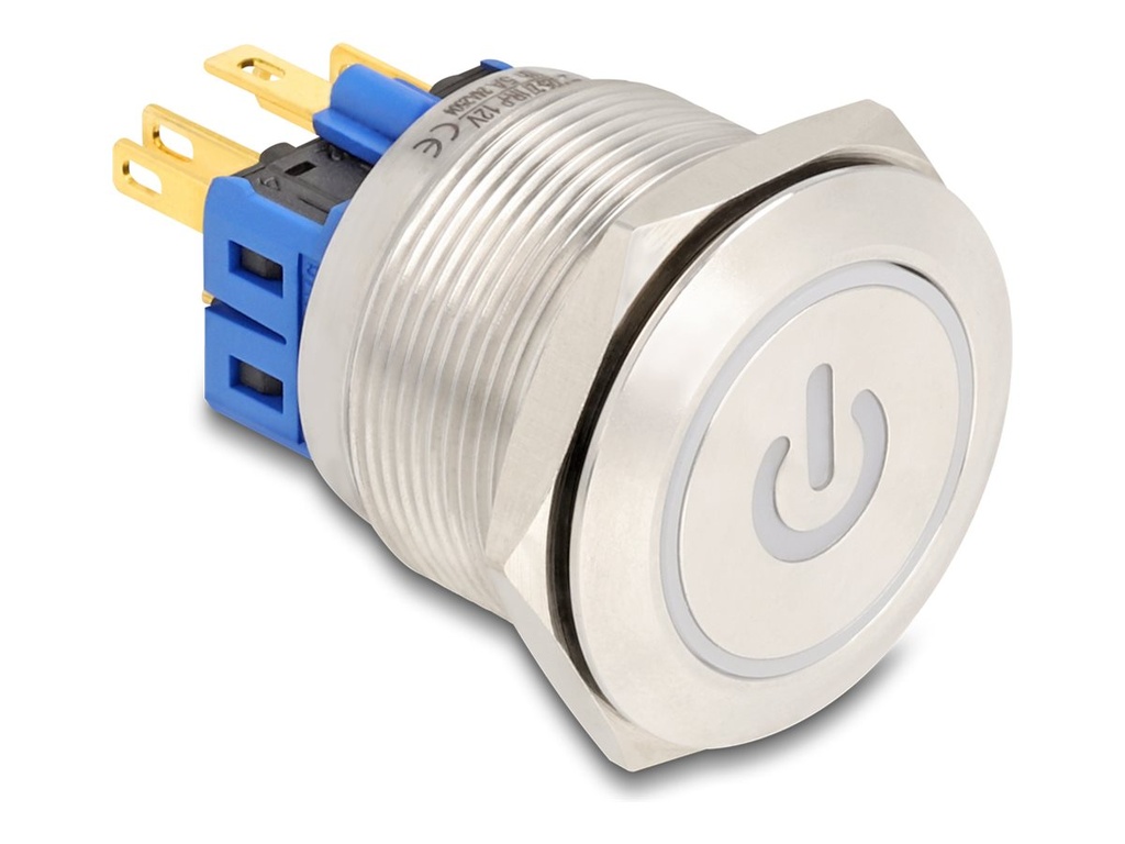 Delock Drücktaster - für 25 mm Installation, 6 x Lötanschluss, rotes LED-Netzsymbols und Ring