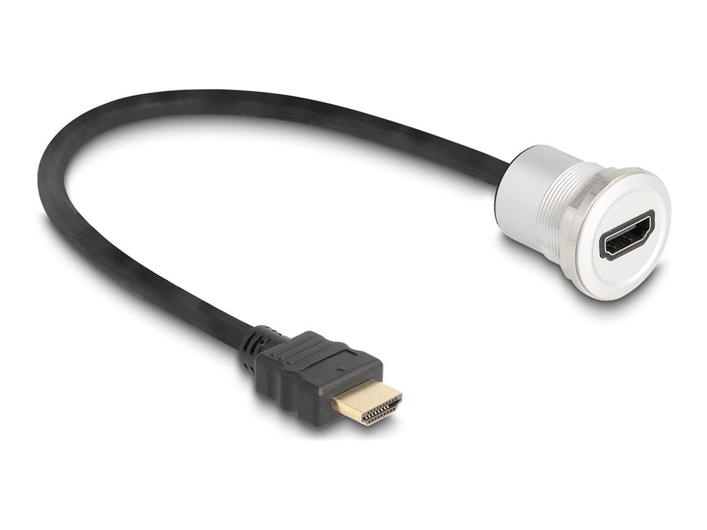 Delock HDMI-Verlängerungskabel - HDMI männlich zu HDMI weiblich Paneel montierbar - 30 cm - Schwarz, Silber - unterstützt 8K 60 Hz (7680 x 4320)