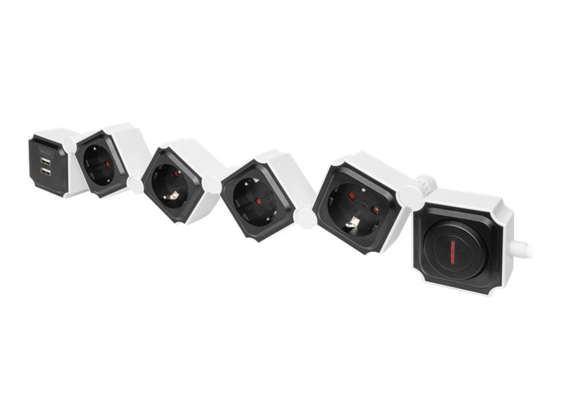 DIGITUS DA-70620 - Steckdosenleiste - Wechselstrom 250 V - 3680 Watt - Eingabe, Eingang Stromversorgung - Ausgangsanschlüsse: 4 (4 x Spannung, 2 x USB)