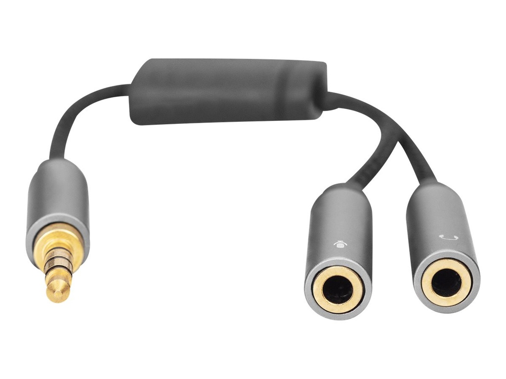 DIGITUS Audio-Splitter - 4-poliger Mini-Stecker Stecker zu Mini-Stecker Gefäß
