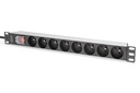 DIGITUS Steckdosenleiste mit Aluminiumprofil und Schalter, 8-fach CEE 7/5, 2 m Zuleitung Schutzkontaktstecker