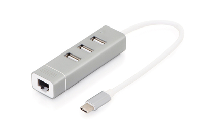 DIGITUS USB Typ-C 3-Port Hub + Fast Ethernet LAN-Adapter