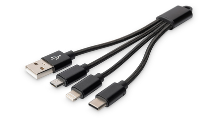 DIGITUS 3-in-1 USB-Ladekabel, 0,15m