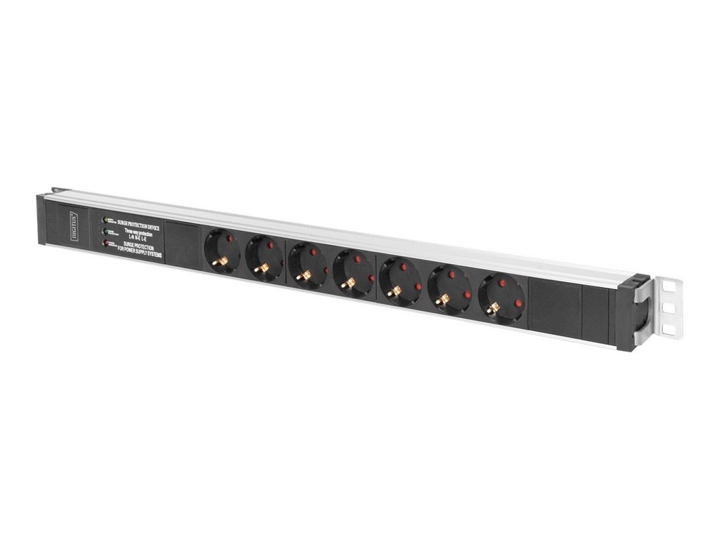 DIGITUS Steckdosenleiste (Rack - einbaufähig) - Wechselstrom 230 V - 4000 Watt - 3600 VA - 1-phasig - Eingabe, Eingang power CEE 7/7 - Ausgangsanschlüsse: 7 (7 x CEE 7/3)