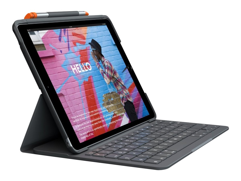 Logitech Slim Folio - Tastatur und Foliohülle - kabellos - Bluetooth LE - QWERTZ - Schweizerisch - Oxford Gray - für Apple 10.9-inch iPad (10. Generation)