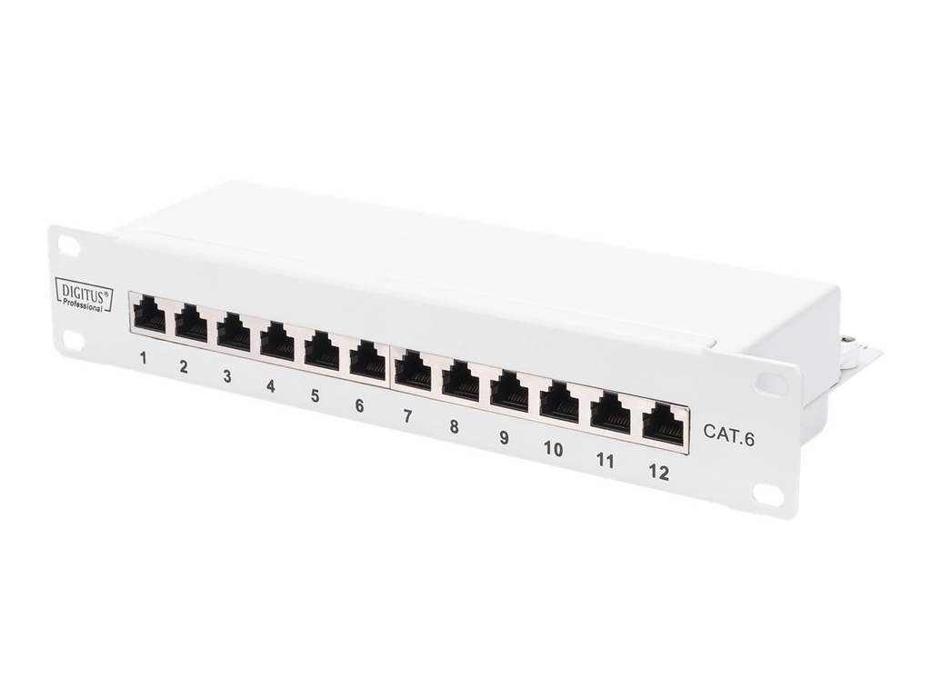 DIGITUS Professional DN-91612S-G - Patch Panel - Rack montierbar - CAT 6 - STP - RJ-45 X 12 - Grau, RAL 7035 - 1U - 25.4 cm (10")