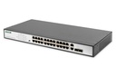 DIGITUS 24-Port Fast Ethernet  PoE Netzwerkswitch, 19 Zoll, unmanaged, 2 GE Uplink Ports, SFP, 370 W, af/at