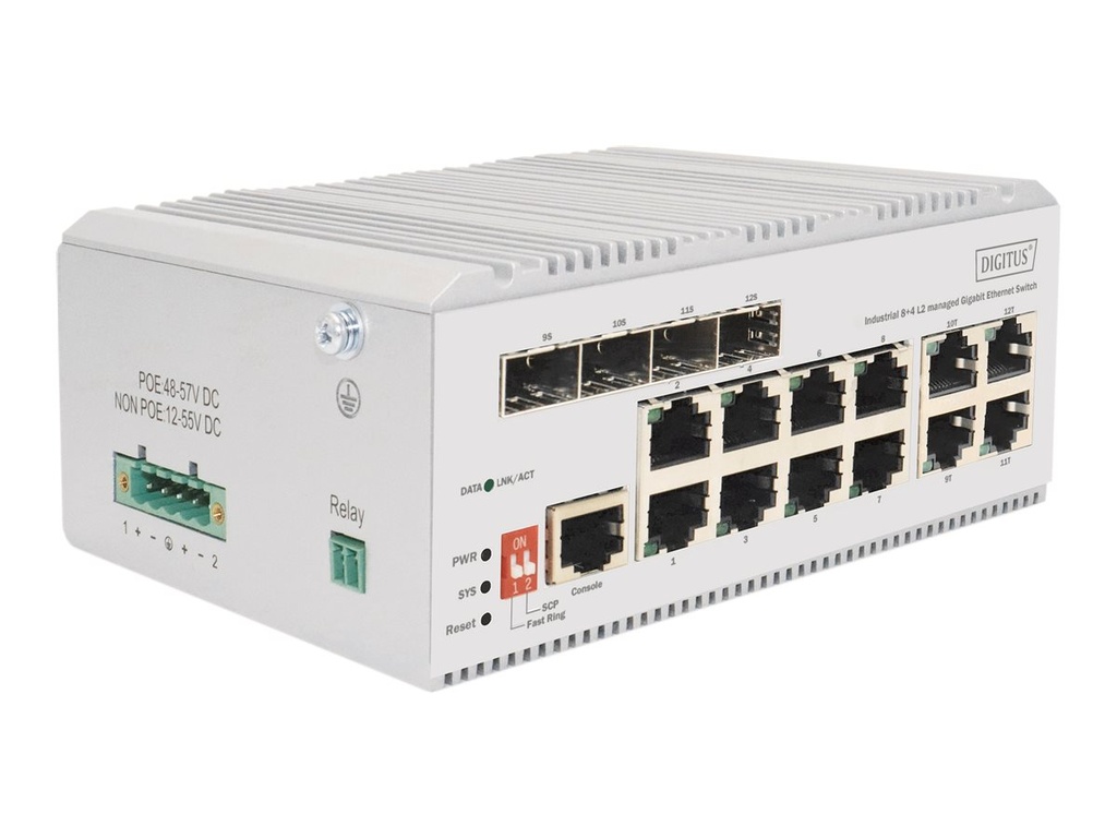 DIGITUS Switch - industriell, L2 - managed - 8 x 10/100/1000 (PoE+)