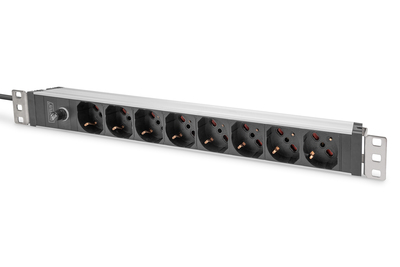 DIGITUS Steckdosenleiste mit Aluminiumprofil und Vorsicherung, 8-fach italienischer Ausgang, 2 m Zuleitung IEC C14 Stecker