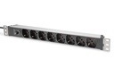 DIGITUS Steckdosenleiste mit Aluminiumprofil und Vorsicherung, 8-fach italienischer Ausgang, 2 m Zuleitung IEC C14 Stecker