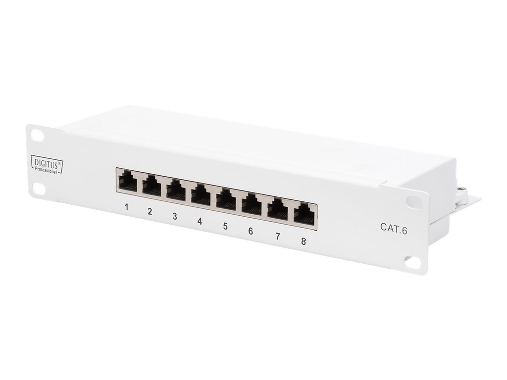 DIGITUS Professional DN-91608S-G - Patch Panel - Rack montierbar - CAT 6 - STP - RJ-45 X 8 - Grau, RAL 7035 - 1U - 25.4 cm (10")