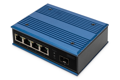 DIGITUS 4 Port Fast Ethernet Netzwerk Switch, Industrial, Unmanaged, 1 SFP FE Uplink